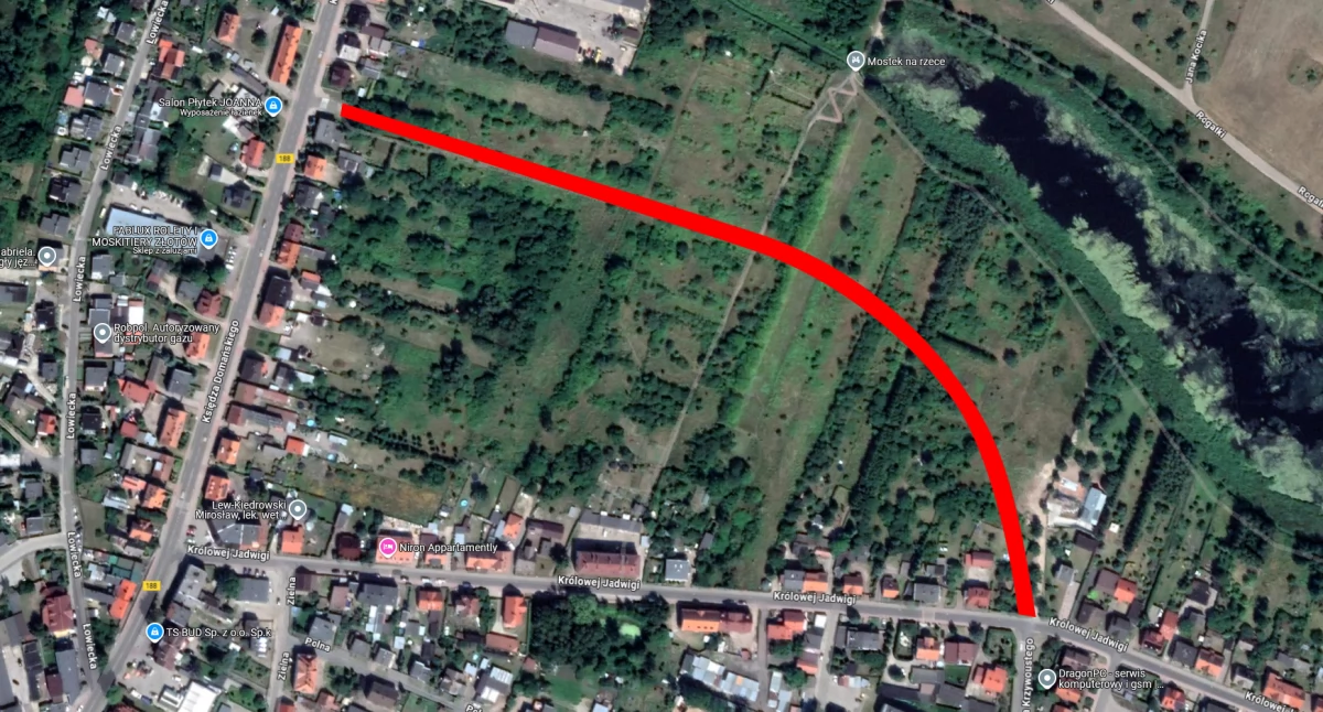 Na zdjęciu poglądowy przebieg ulicy, na czerwono. Fot. Google Maps