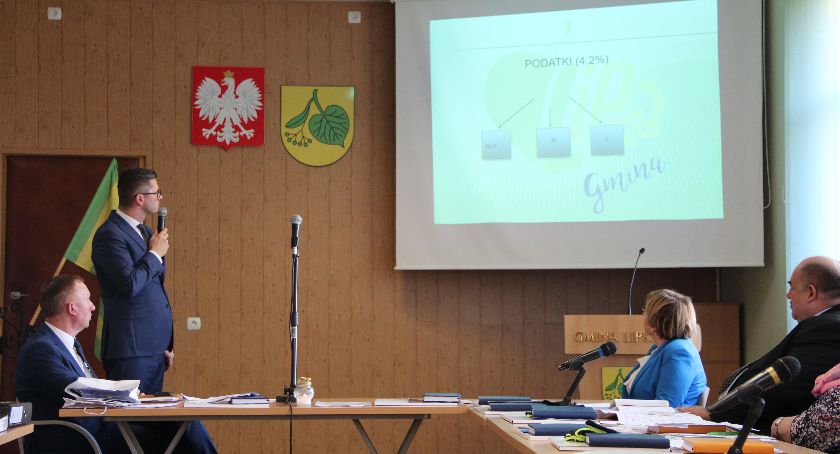 Wójt prezentuje radnym i gościom planowane inwestycje w gminie Lipka