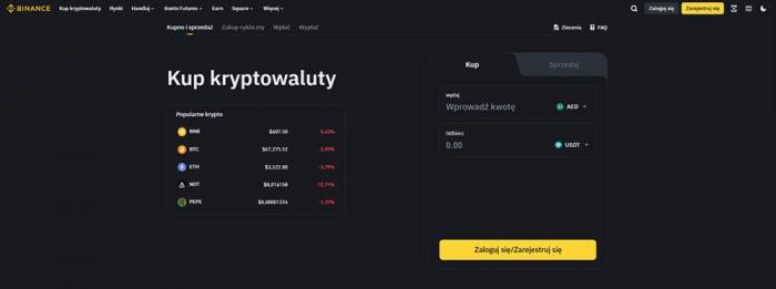 Zdjęcie interfejsu giełdy binance